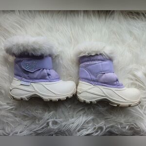 Icicles Youth White Purple Slip On Snow Boots Faux Fur Trim Insulated -30C Sz 9